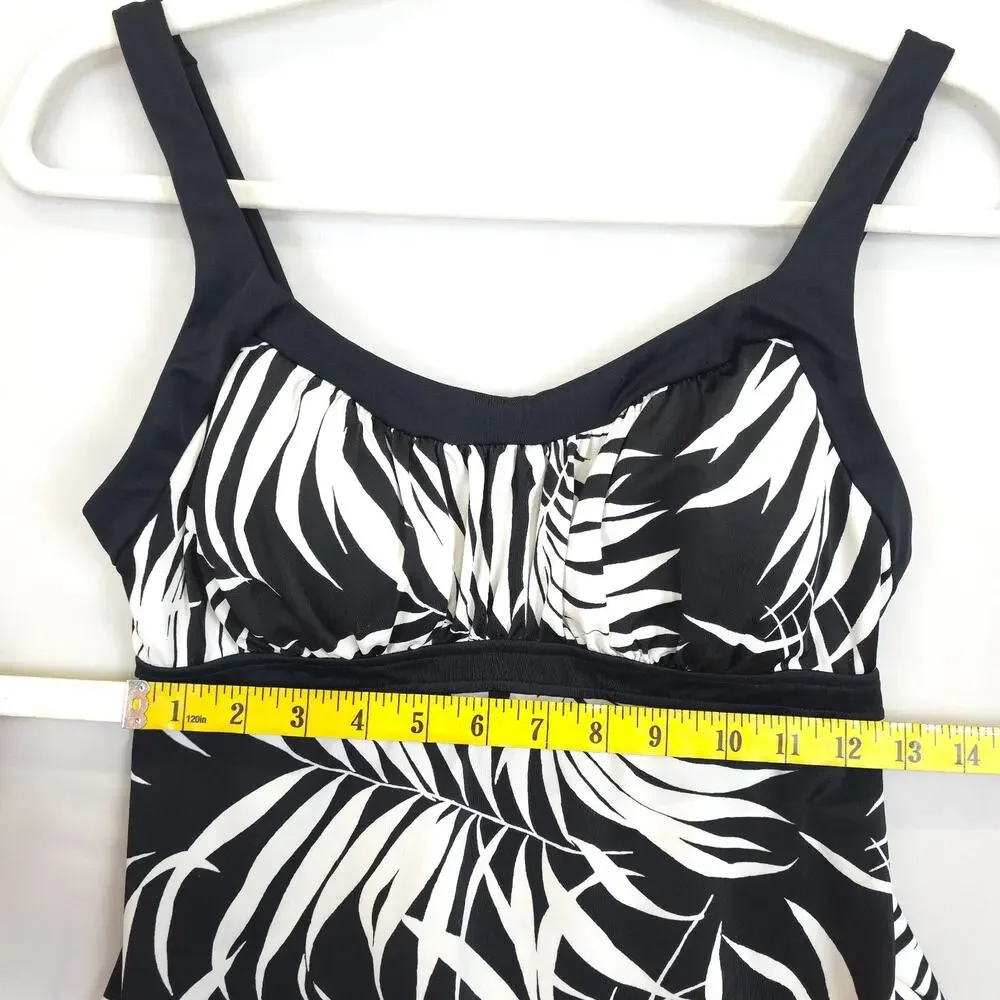 Jamaica Bay Tankini‎ Top Women 12 Black White Palm Leaf Print Padded Babydall